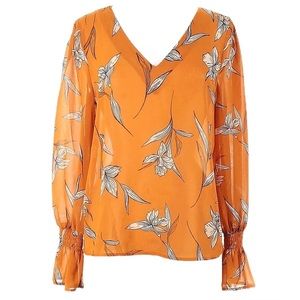 A New Day (Target) XXL orange floral long-sleeved blouse.